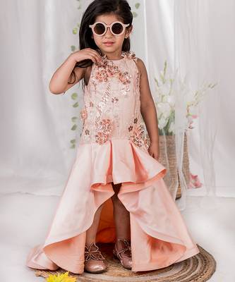 Peach embroidered satin Gown 1