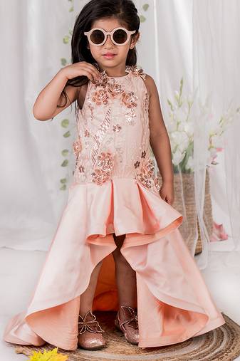Peach embroidered satin Gown