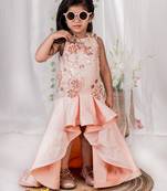 Peach embroidered satin Gown