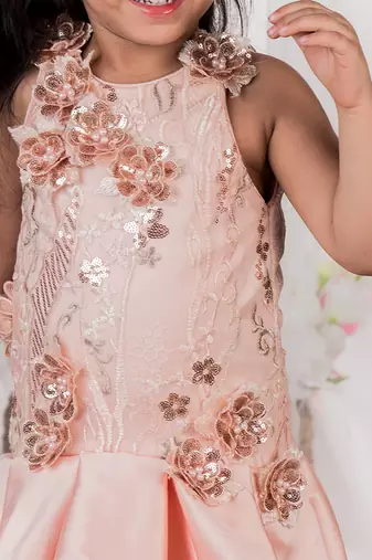 Peach embroidered satin Gown
