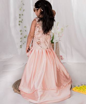 Peach embroidered satin Gown 4