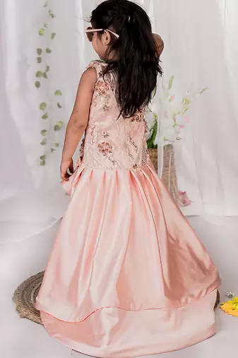 Peach embroidered satin Gown