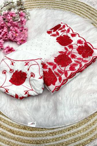 Soft vichitra blooming with  embroidery &siroski work saree with unstitched blouse