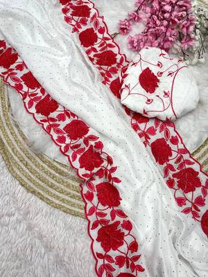Soft vichitra blooming with embroidery &siroski work saree with unstitched blouse 3