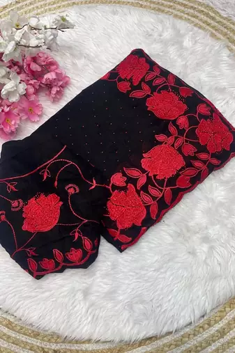 Soft vichitra blooming with  embroidery &siroski work saree with unstitched blouse