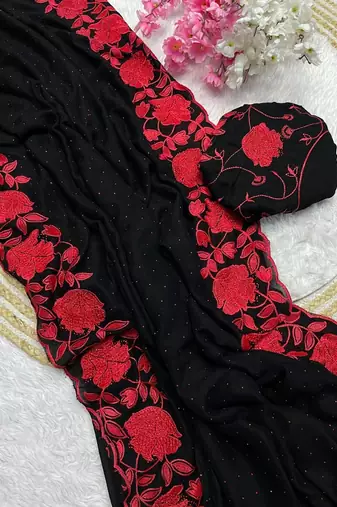 Soft vichitra blooming with embroidery &siroski work saree with unstitched blouse