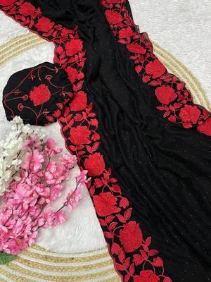 Soft vichitra blooming with embroidery &siroski work saree with unstitched blouse 3