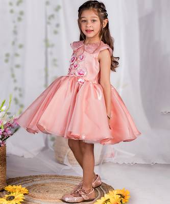 Peach embroidered organza dress 1