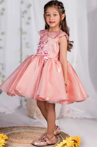 Peach embroidered organza dress