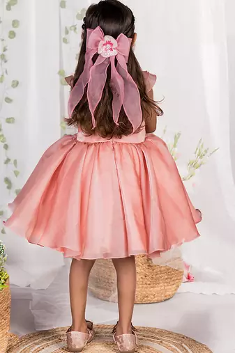 Peach embroidered organza dress