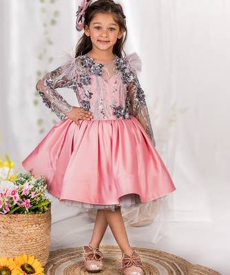 Pink embroidered satin dress 1
