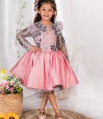 Pink embroidered satin dress