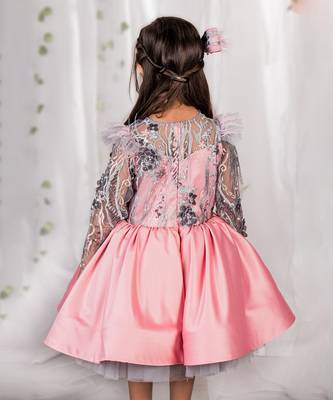 Pink embroidered satin dress 2