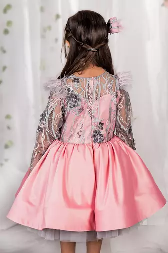 Pink embroidered satin dress