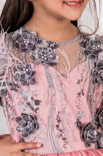 Pink embroidered satin dress