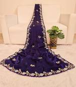 Purple fendy satin with beads work saree with unstitched blouse