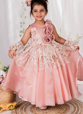Peach embroidered organza Gown 1