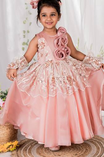 Peach embroidered organza Gown