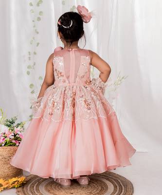 Peach embroidered organza Gown 2