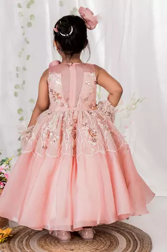 Peach embroidered organza Gown
