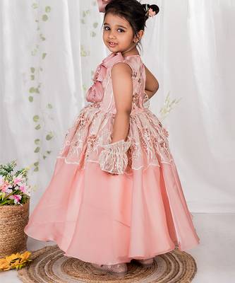 Peach embroidered organza Gown 3