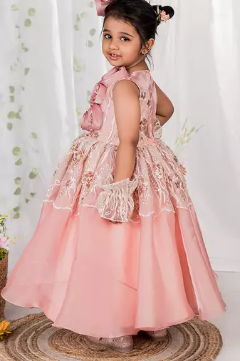 Peach embroidered organza Gown