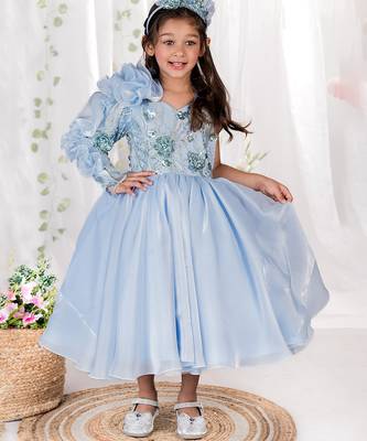 Blue embroidered organza gown 1