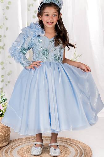 Blue embroidered organza gown