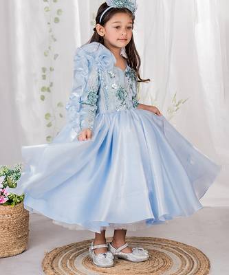 Blue embroidered organza gown 3