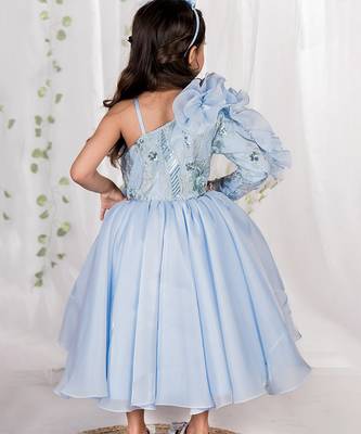 Blue embroidered organza gown 4