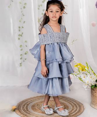 Grey embroidered organza dress 1