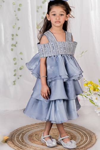 Grey embroidered organza dress