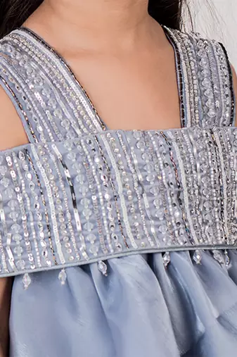 Grey embroidered organza dress