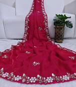 Ranipink fendy satin with beads work saree with unstitched blouse