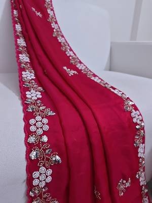 Ranipink fendy satin with beads work saree with unstitched blouse 2