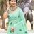 Sangam prints olive green linen woven work traditional saree