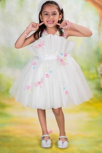White embroidered net dress