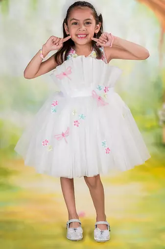 White embroidered net dress