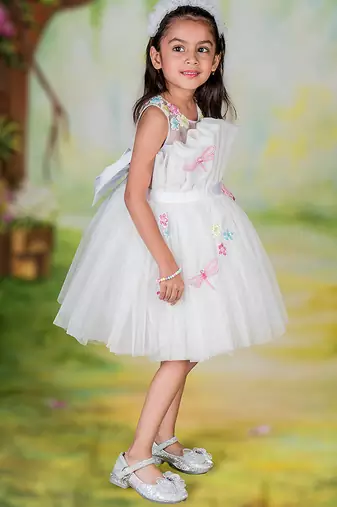 White embroidered net dress