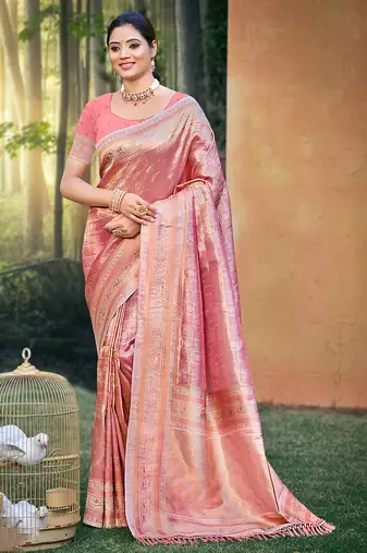 Sangam prints pastel pink kanjivaram silk woven work traditional saree