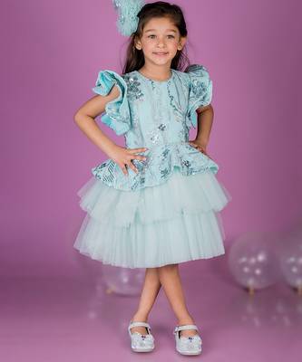 Blue embroidered net Dress 1