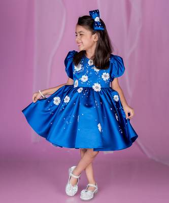 Blue embroidered satin dress 1
