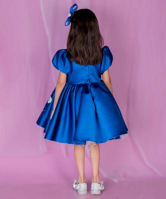 Blue embroidered satin dress 2