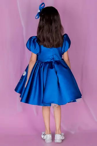 Blue embroidered satin dress