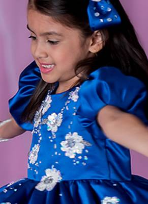 Blue embroidered satin dress 3