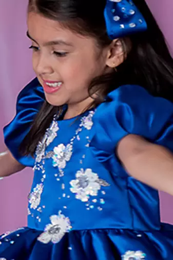 Blue embroidered satin dress