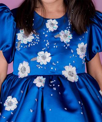 Blue embroidered satin dress 4
