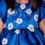 Blue embroidered satin dress