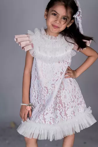 White embroidered satin dress