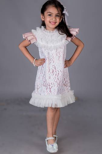 White embroidered satin dress